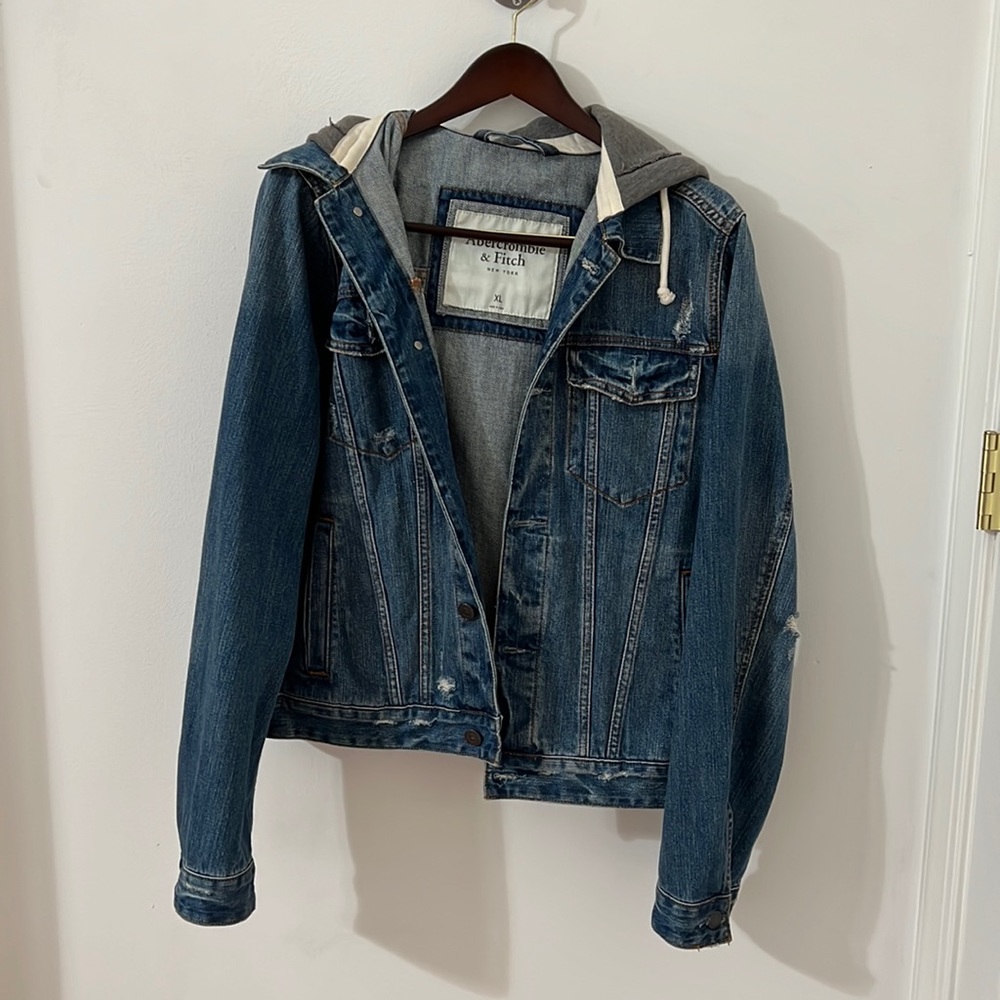 Abercrombie and Fitch denim jacket with Heather Gray hood